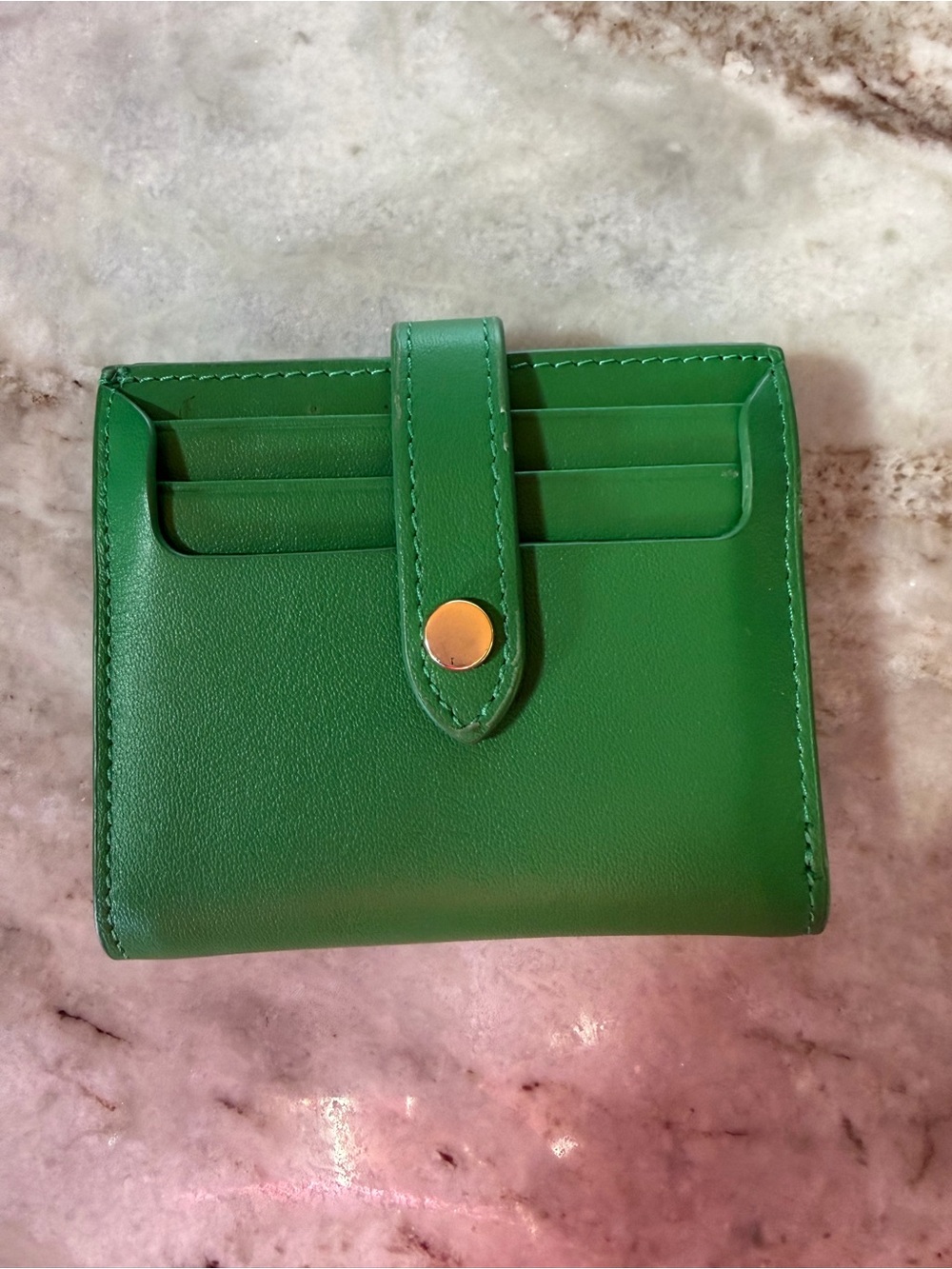 Green Leather Snap Card Wallet - Women Accessories